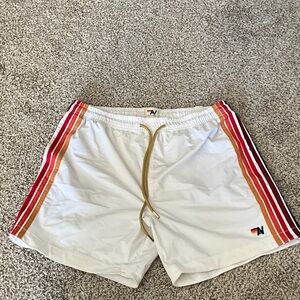 Aviator Nation White Swim Trunks with Multicolor Stripes